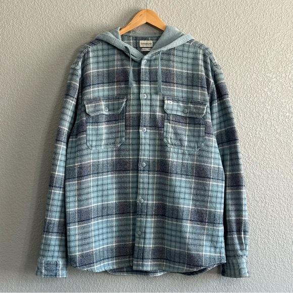 Quiksilver Other - Quiksilver Flannel Plaid Blue Button Up Hooded Shacket Mens Size XXL Beach Surf